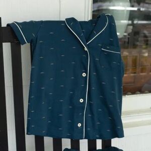 Faherty x Roller Rabbit Button Down Polo PJ Top Mini Wave Limited Edition Medium